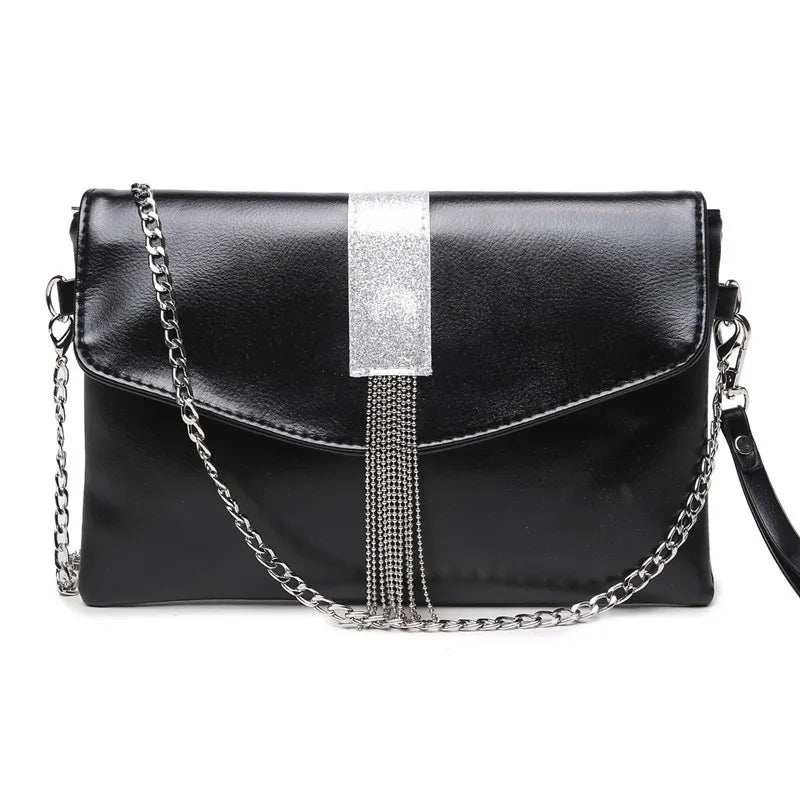 Women's Tassel Bling Clutch Handbag Envelope Party Chain Bag