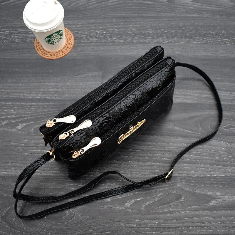 Women's 4-Zipper Long Clutch Bag Retro Leather Purse