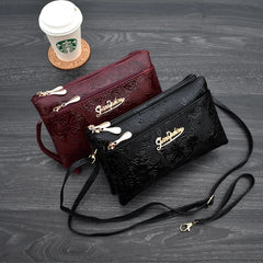 Women's 4-Zipper Long Clutch Bag Retro Leather Purse