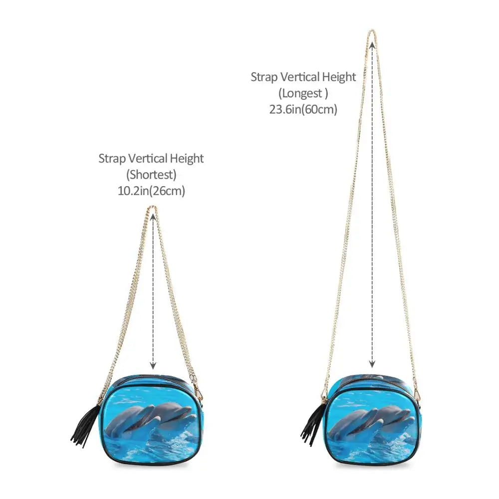 Women Small Messenger Bag Dolphins Retro Tassel Handbag Female Zipper Crossbody