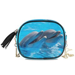 Women Small Messenger Bag Dolphins Retro Tassel Handbag Female Zipper Crossbody