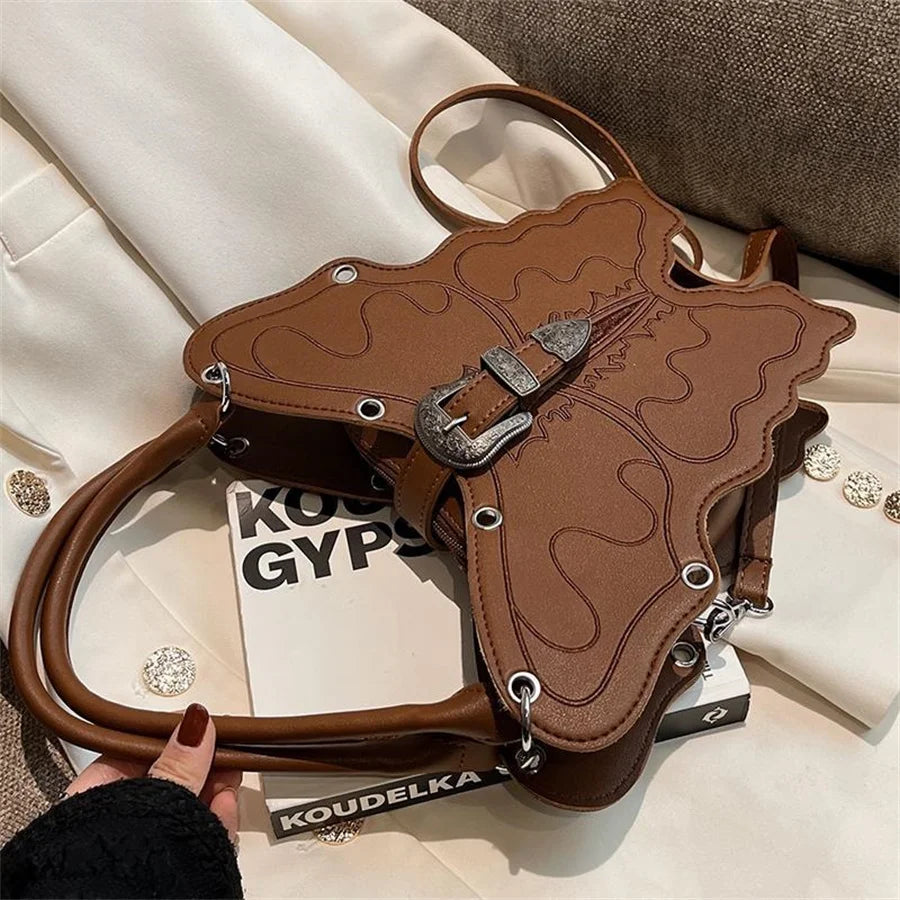 Y2K Retro Butterfly Leather Shoulder Bag Handbag Phone Wallet