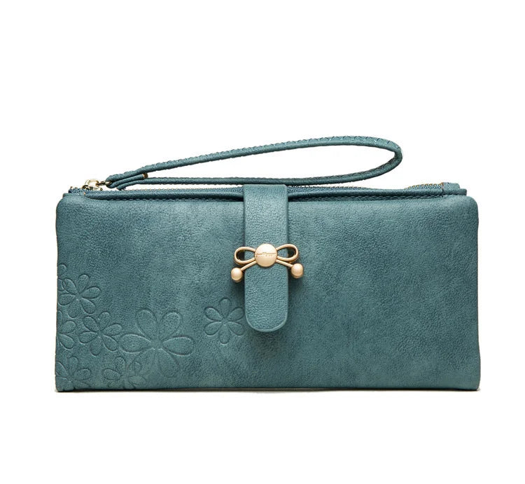 Women's Long Wallet Zipper Card Bag with Wrist Strap