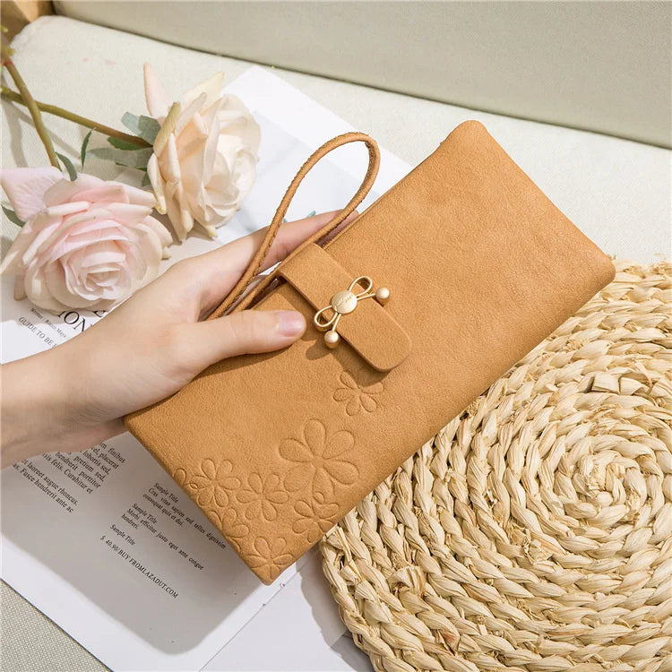 Women's Long Wallet Zipper Card Bag with Wrist Strap