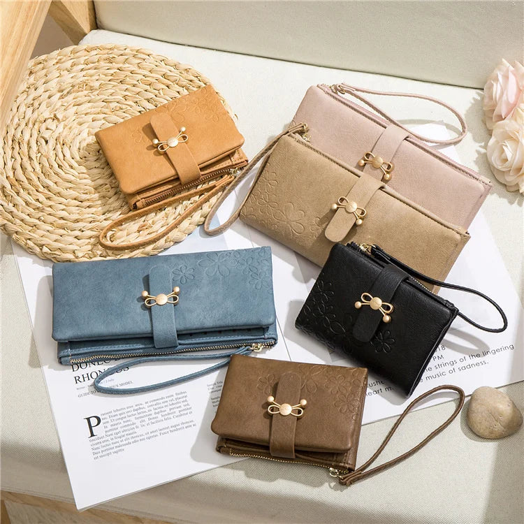 Women's Long Wallet Zipper Card Bag with Wrist Strap
