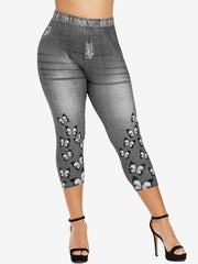 Butterfly & Denim Print Leggings Sexy Butt Lifting High Waist