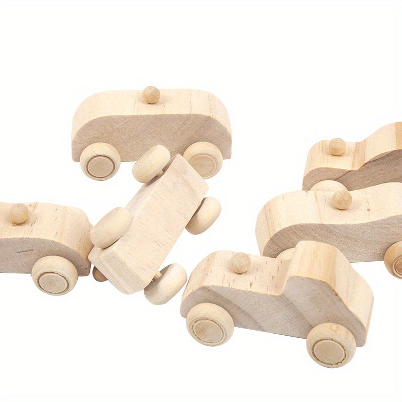6pcs Wooden Car Truck DIY Graffiti Kit Creative Set