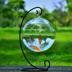 Glass Hanging Fish Bowl with Stand, Transparent Vase Fish Tank