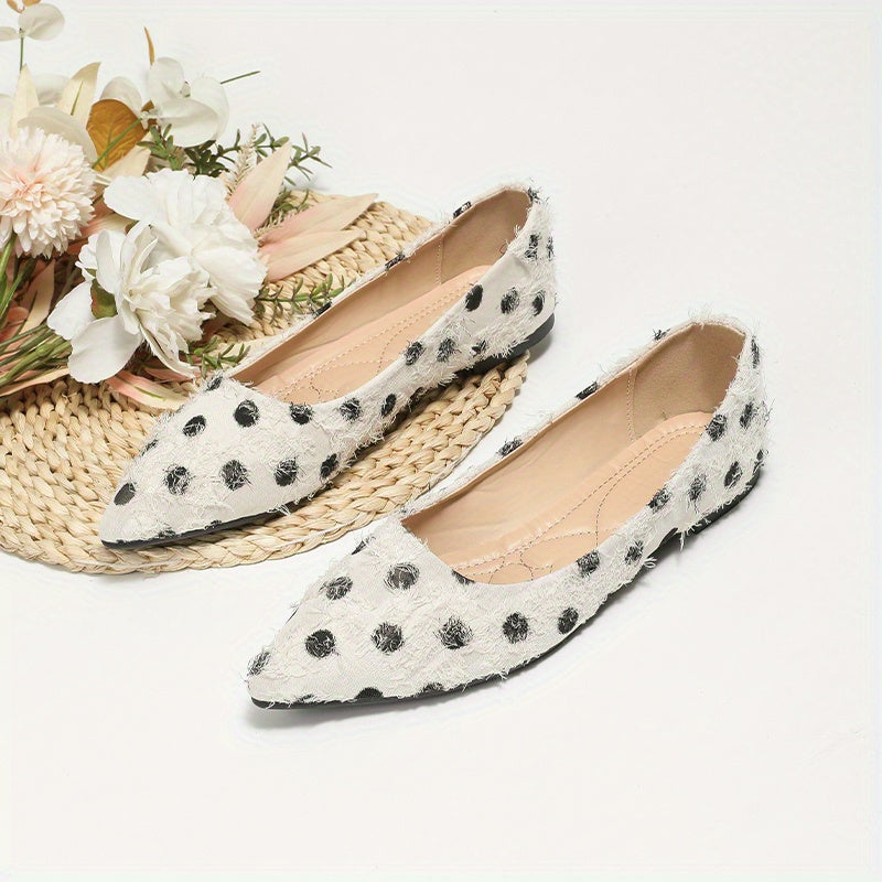 Polka Dot Ballet Flats Pointed Toe Slip On Work Flats