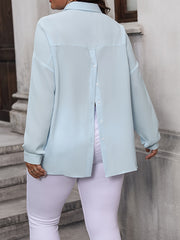  Solid Drop Shoulder Long Sleeve Blouse