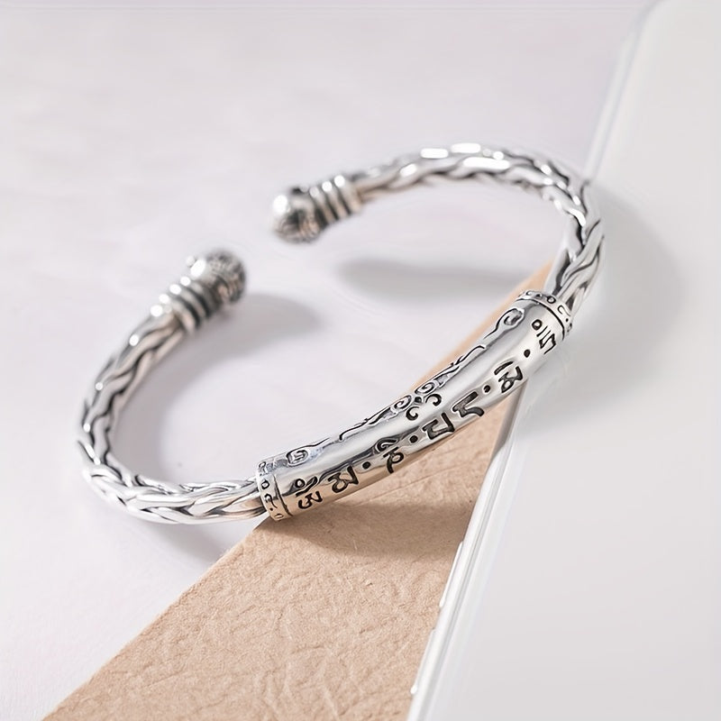 Vintage Silver Printed Rune Cuff Bracelet - Unisex Hip Hop Jewelry