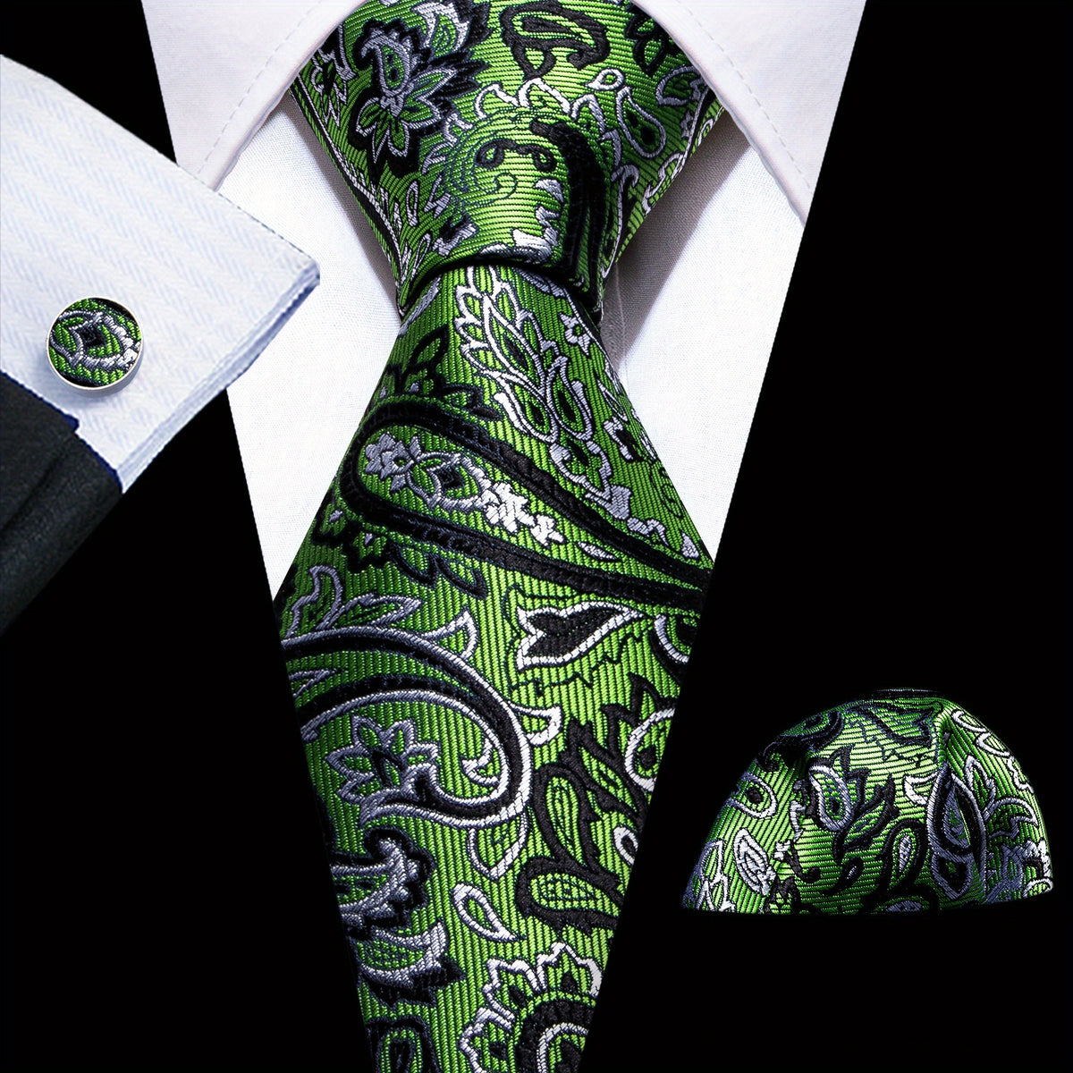 Barry Wang Men's Tie Silk Check Jacquard Tie Set