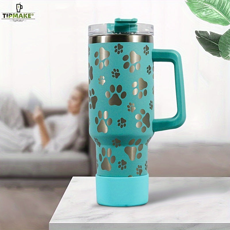 40oz Double Layer Cat Claw Water Bottle with Handle & Straw