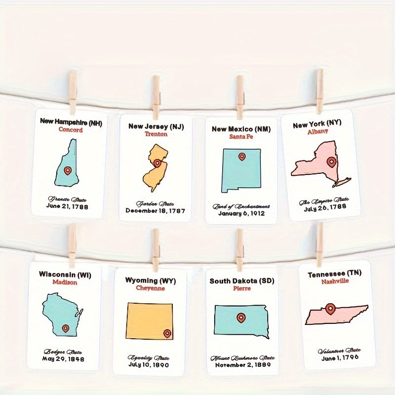 US States & Capitals Flashcards Set - Educational Geography Learning Tool