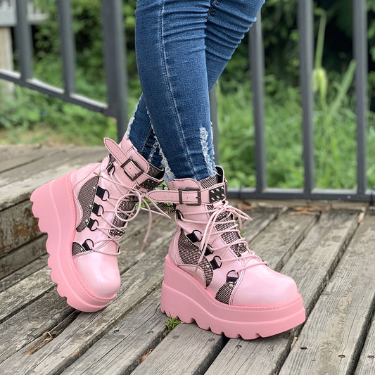 Punk Style Studded Lace Up Ankle Boots
