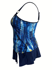  Tie Dye Lace Up Cami Top & Split Skirt Swimsuit Set