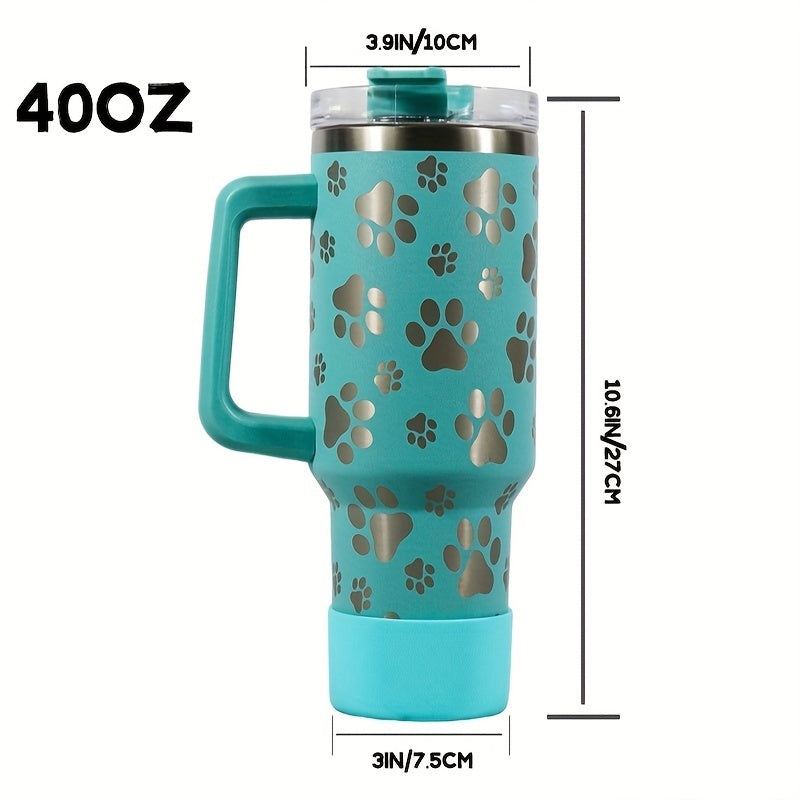 40 Oz Cat Claw Pattern Water Bottle Insulated Cup With Handle And Straw