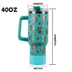 40 Oz Cat Claw Pattern Water Bottle Insulated Cup With Handle And Straw
