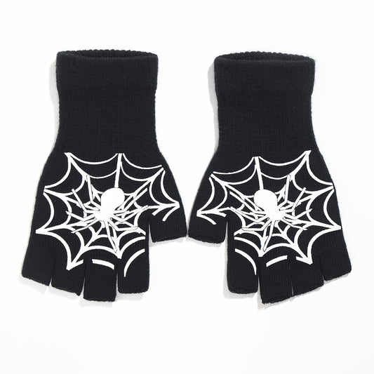 Halloween Spider Gloves Men Women Luminous Touch Screen Fingerless Winter Warm