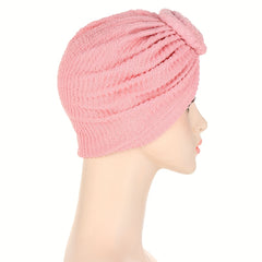 Crinkle Twist Turban Cap Solid Casual Head Wrap Elastic Hijab Hat