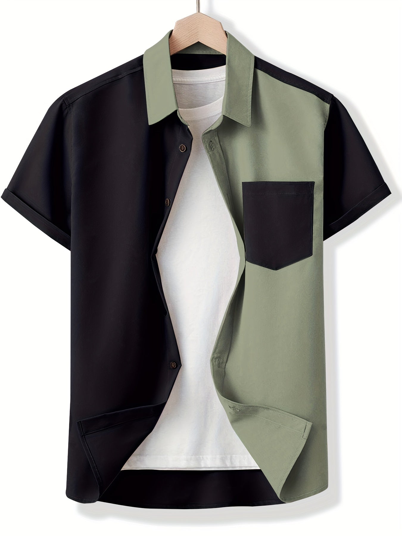 Casual Patchwork Block Short Sleeve Shirt Men's Hawaiian Shirt