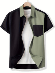 Casual Patchwork Block Short Sleeve Shirt Men's Hawaiian Shirt