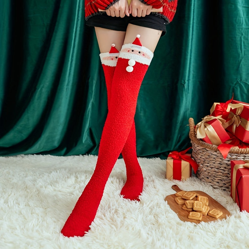 Christmas Thigh High Socks Fuzzy Over The Knee Socks Women's Stockings