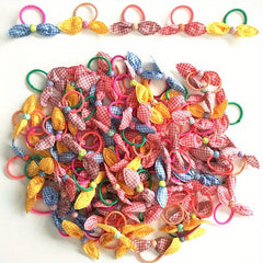 100pc Colourful Rabbit Ear Hair Bands Elastic Mixed Print Bowknot Hair Ropes