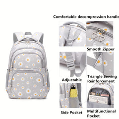 Daisy Print Backpack Set with Lunch Kits for Teen Girls