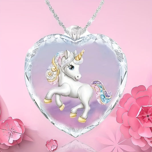 Heart Unicorn Pendant Necklace Casual Jewelry