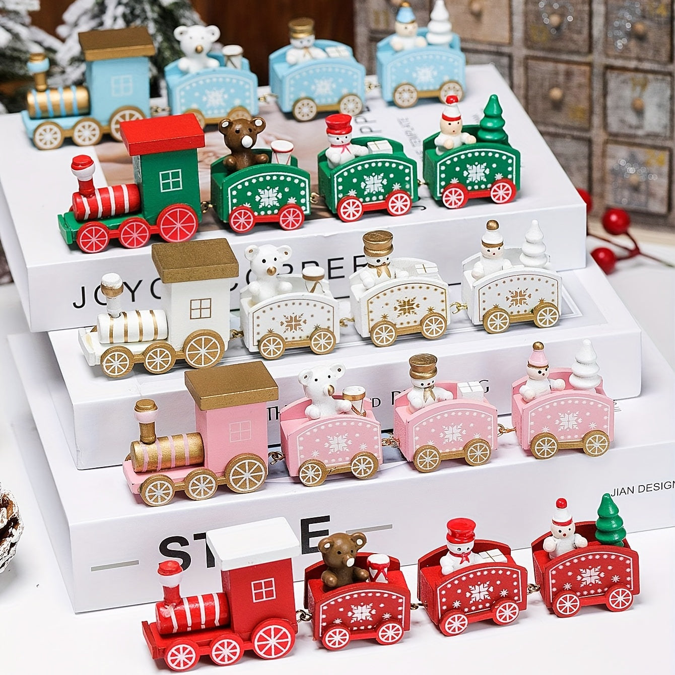 1pc Christmas Wooden Train Ornament Window Garden Tabletop Decoration