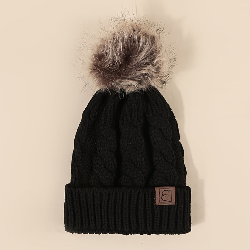 Winter Cable Knit Pom Pom Beanie Hat