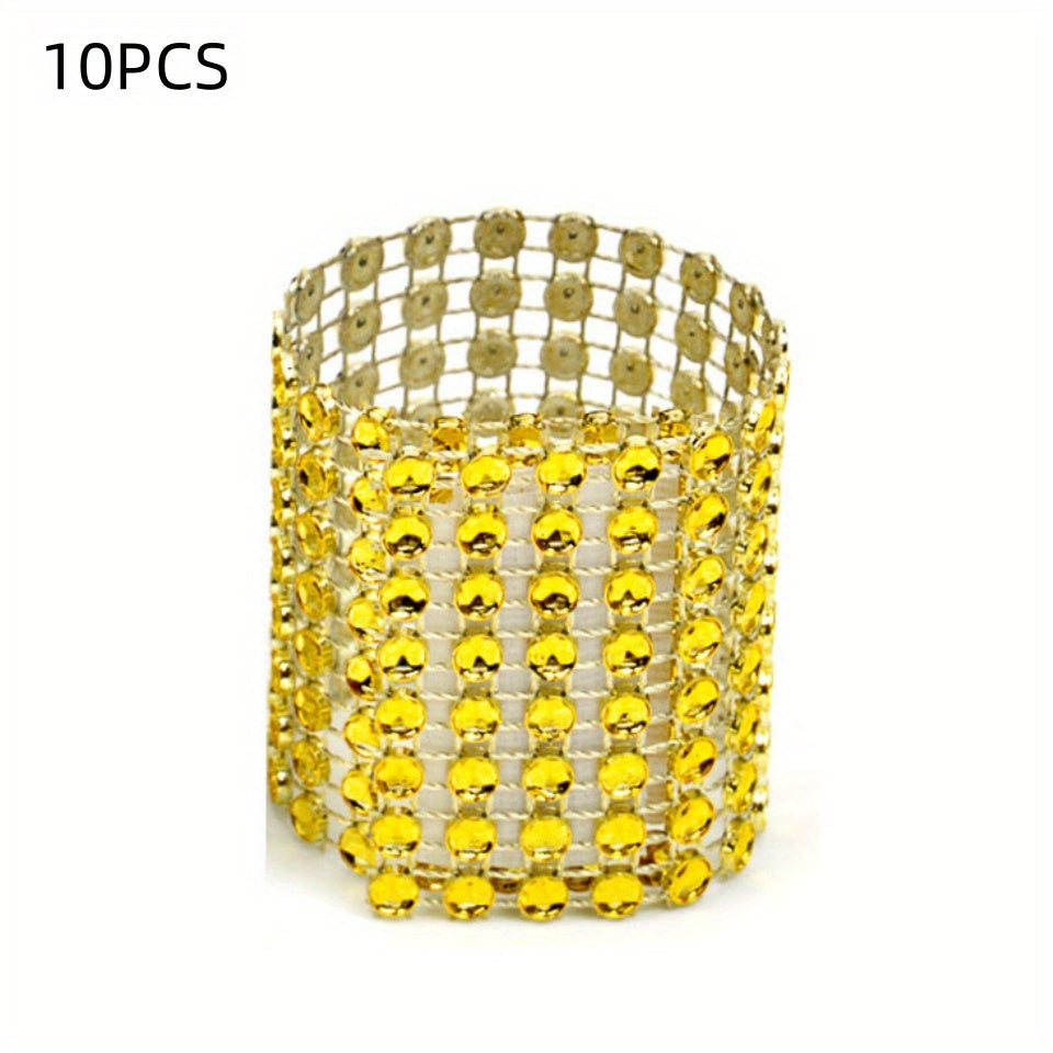 10PCS Alloy Flower Crystal Napkin Rings for Wedding & Party Decor