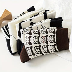 5 Pairs Cartoon Print Socks Comfy & Mid Tube Socks Women's Stockings