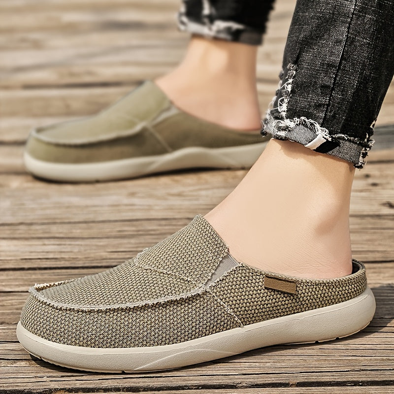 Men's Canvas Slip On Mules Lightweight Comfortable Open Back Shoes