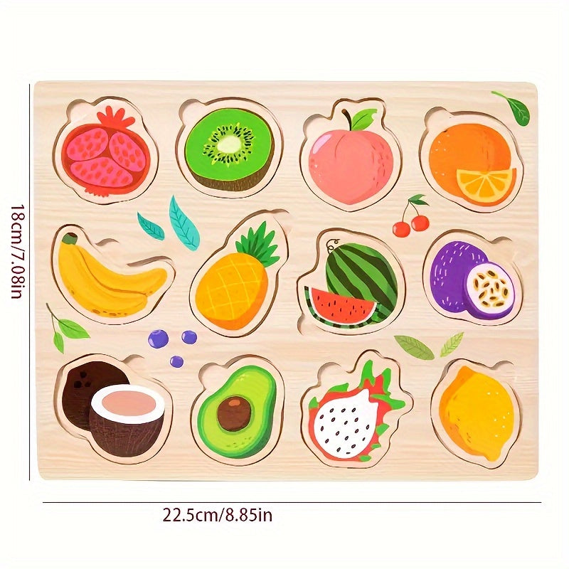 Wooden Puzzle Set Animals & Fruits Learning Game Gift for Kids