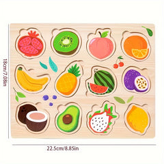 Wooden Puzzle Set Animals & Fruits Learning Game Gift for Kids