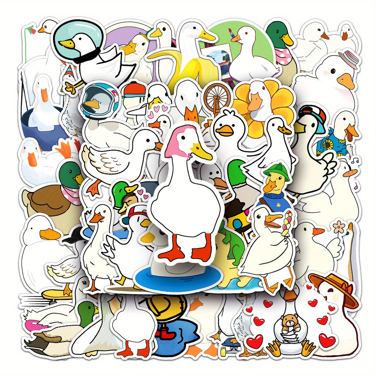 50pcs Duck Stickers Waterproof Vinyl Decals with Colorful Cartoon Designs
