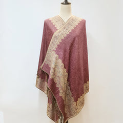 Vintage Oversized Jacquard Tassel Scarf Pink Paisley Print