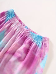 Girls Tie Dye Heart Pattern T Shirt Shorts Set