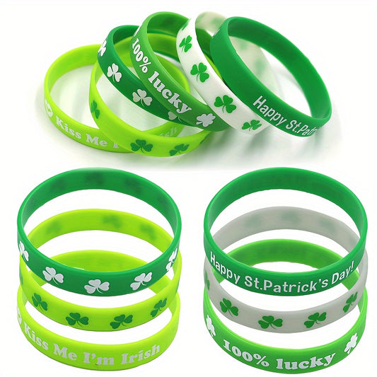 St. Patrick's Rubber Bracelet - Letters & Shamrock Graphics - Lucky Wristband