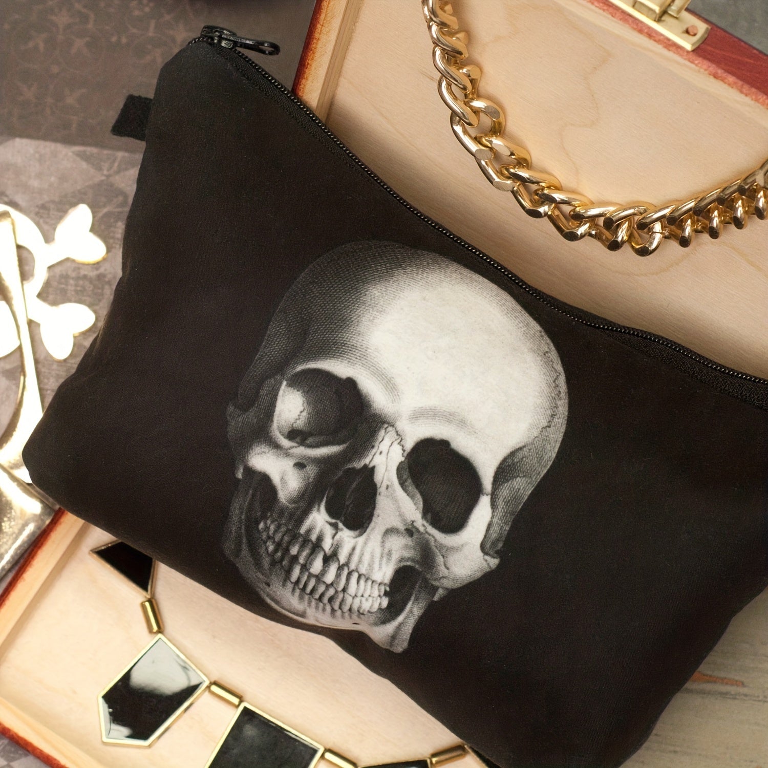 Skull Print Storage Bag Zipper Makeup Pouch Cosmetic Organizer