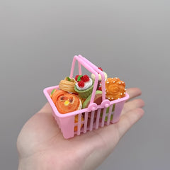 Plastic Shopping Basket with Food Models Playset