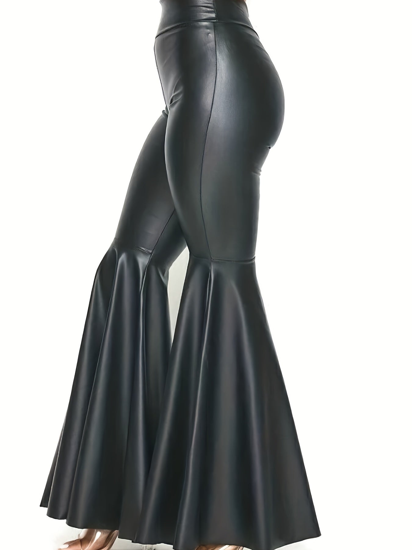  Solid Shinny High Stretch Flared Leg Pants