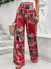  Patchwork Print Boho Pants High Rise Loose Fit Straight Leg Trousers