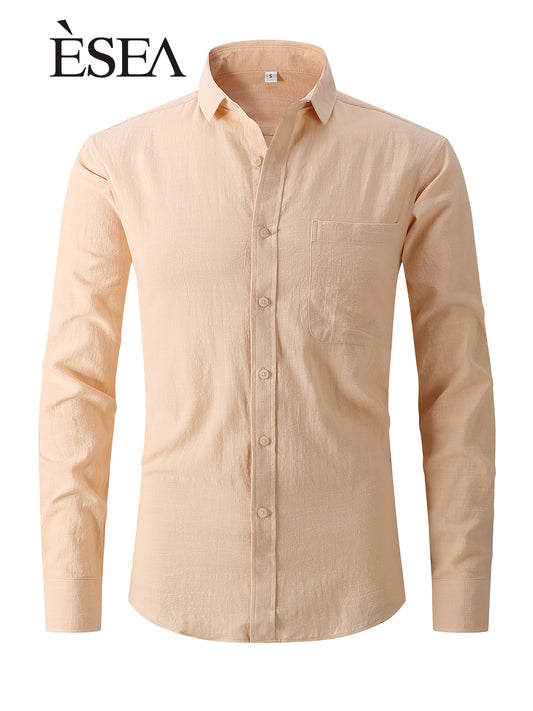 Men's Plus Size Solid Faux Linen Long Sleeve Shirt
