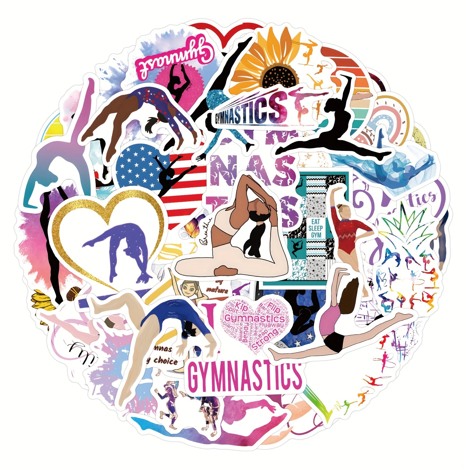 Sunset Gymnastics Sticker Vibrant Silhouette with GYMNASTICS Text