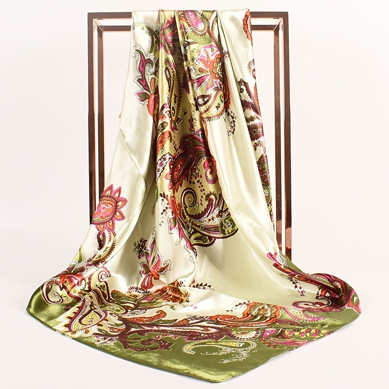 Leaf Pattern Silk Scarf Bandana Headband for Women