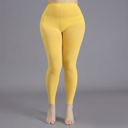  High Rise Stretchy Tights, 100D Solid Nylon, 0XL-3XL