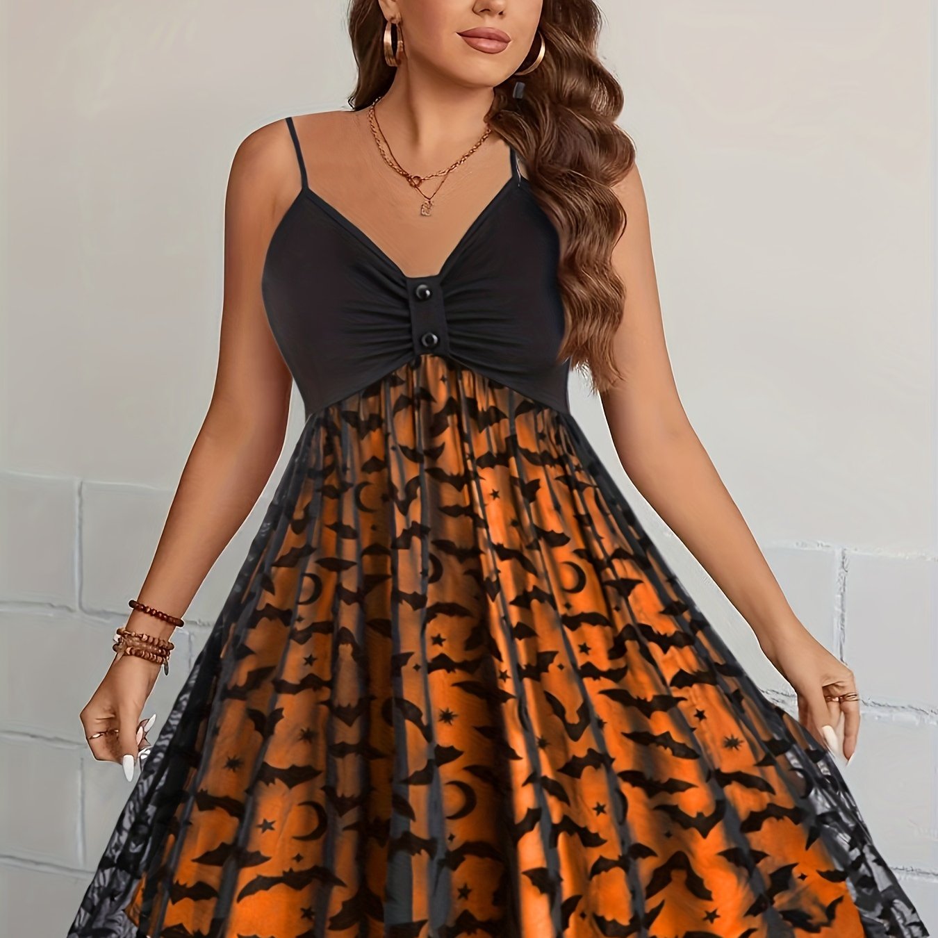  Colorblock Leopard Print Cami Dress with Mesh V Neck
